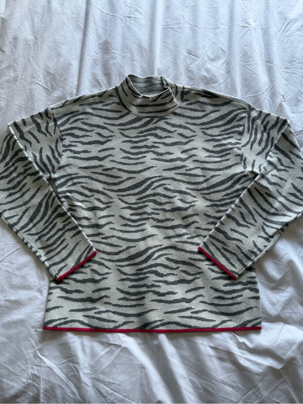 Anthropologie Gray Zebra Print Mock Neck Sweater Top Pink Lizzie Small Sold Out